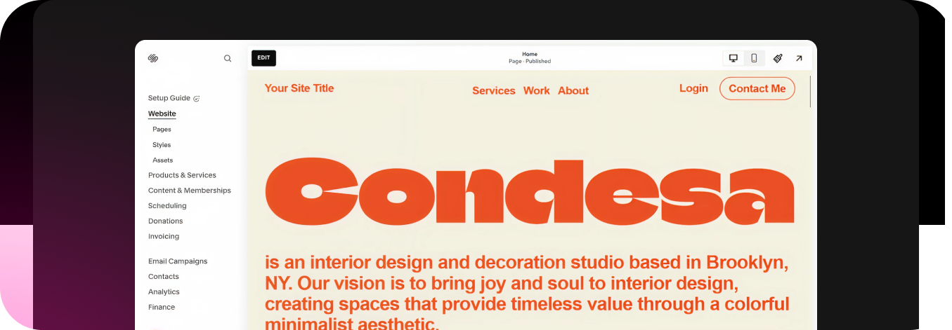 Squarespace backend builder