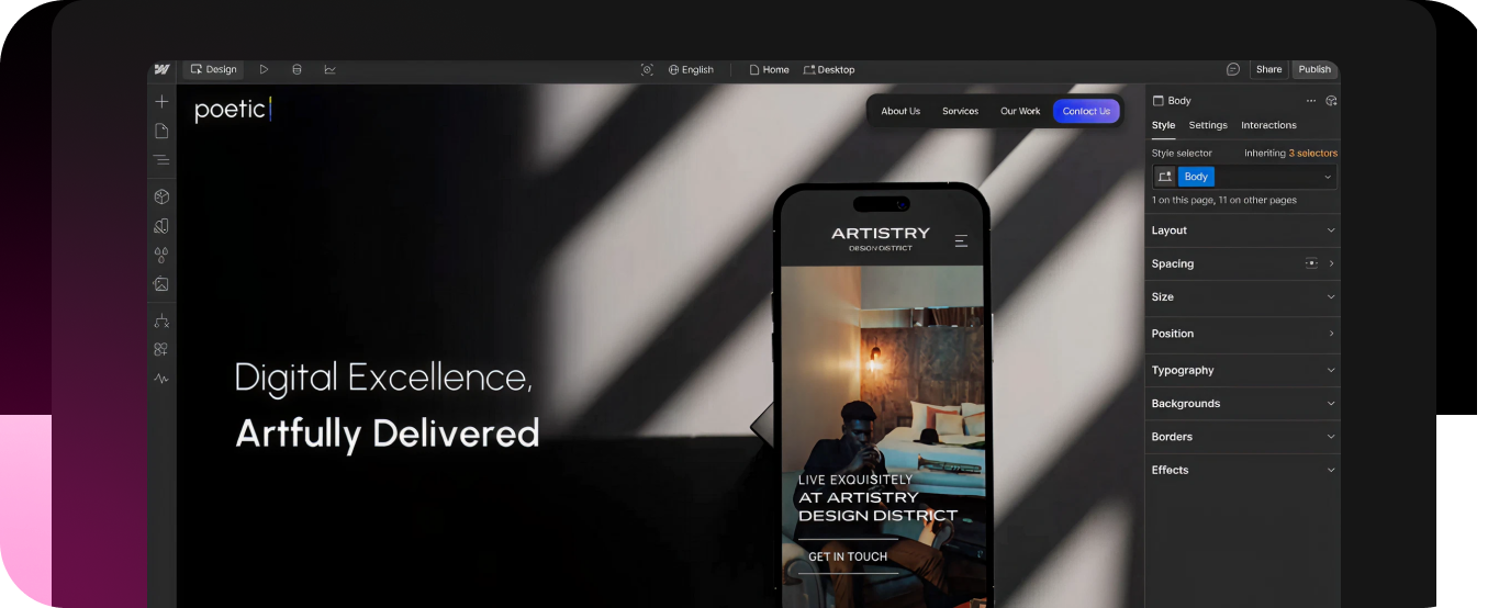 Webflow's seo backend 