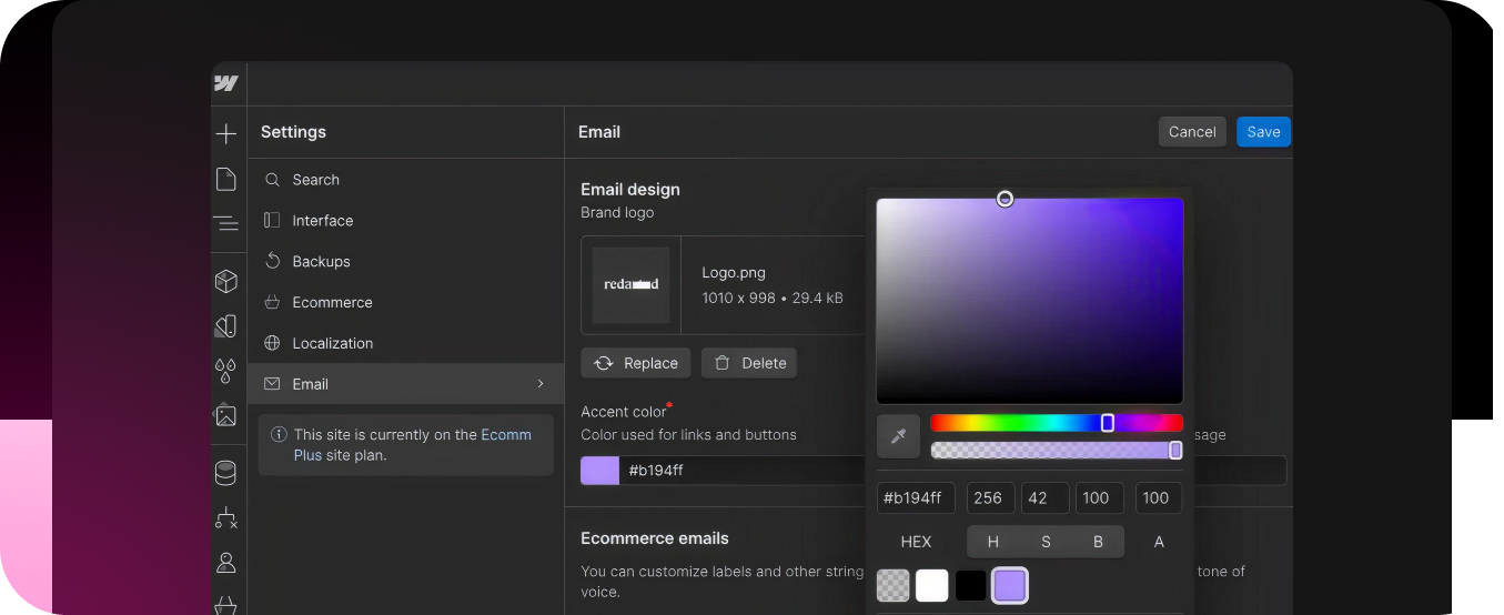 webflow's email options let you retain customers