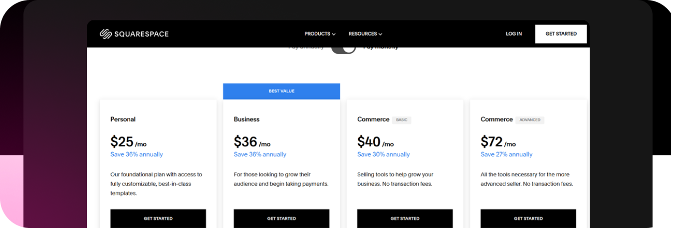 Squarespace has different plans according to your needs