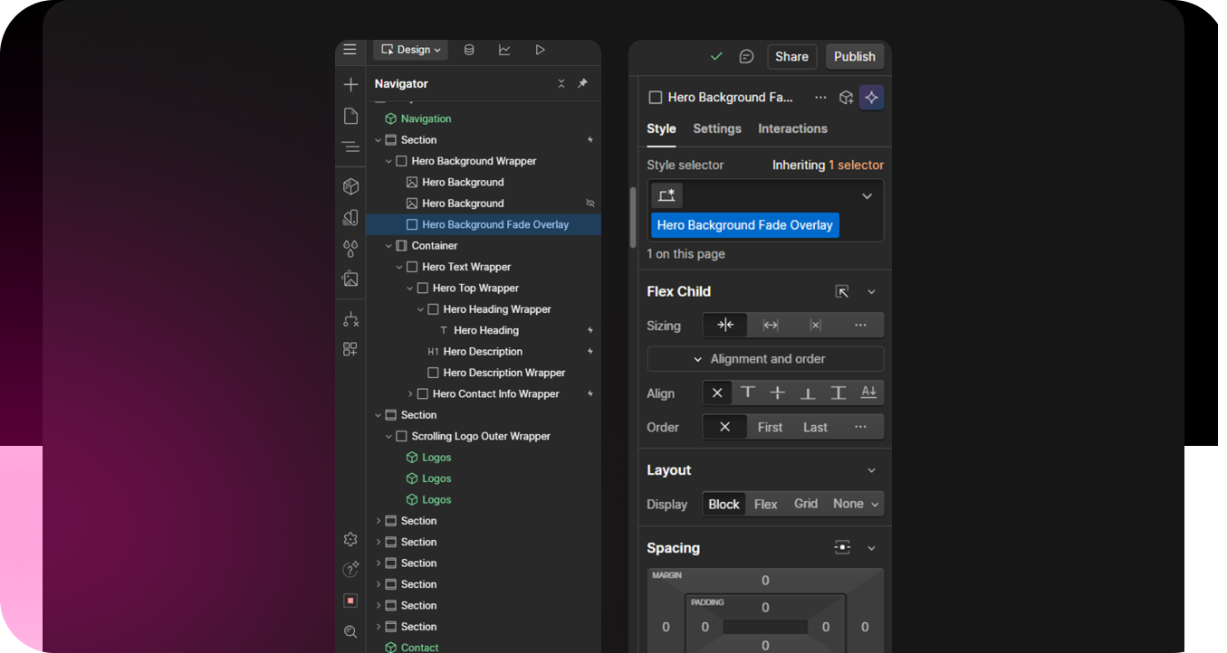 Webflow has a lot of customization options