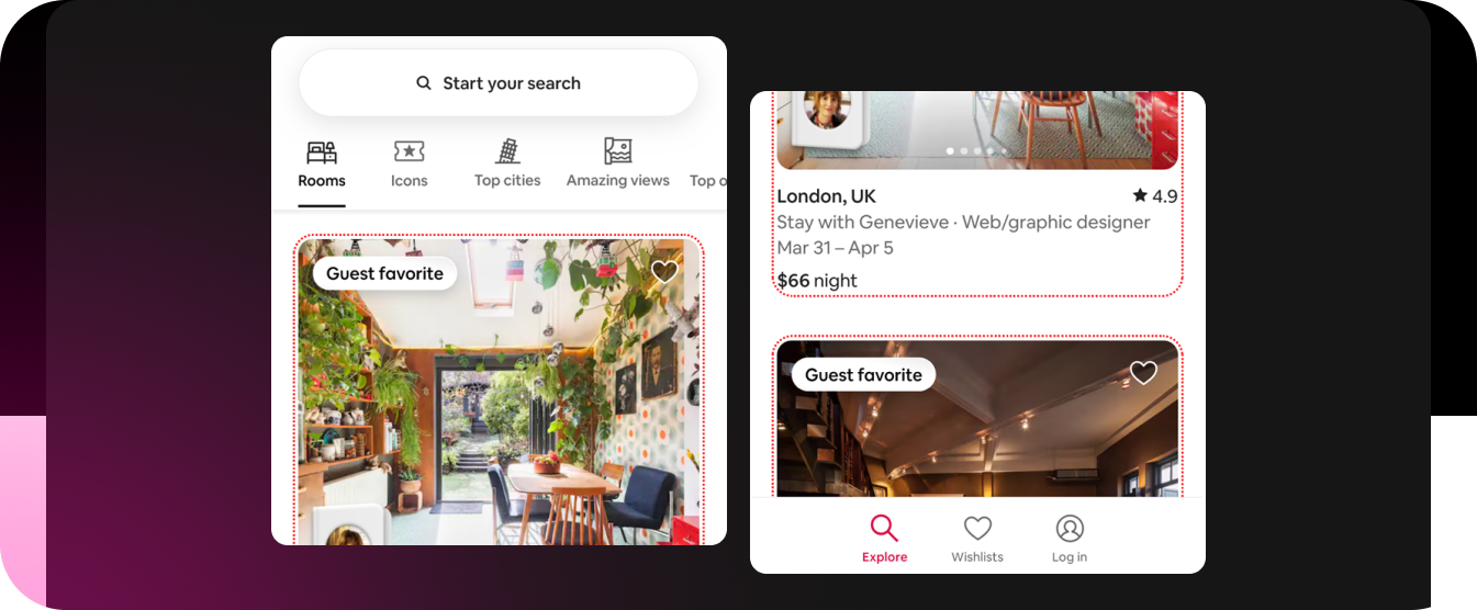 Airbnbs app on a mobile screen