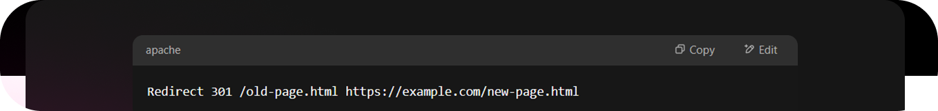 an example of a 301 redirect in html