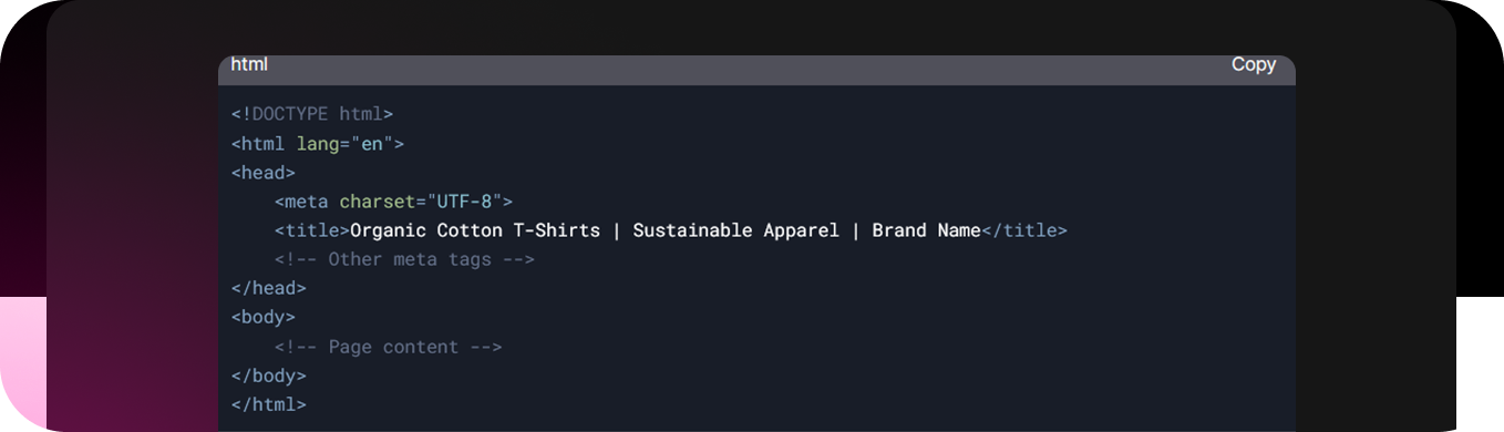 raw html to implement a meta title on a page