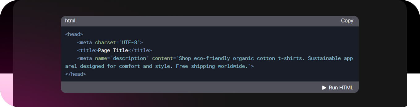 raw html code to implement a meta description on a page
