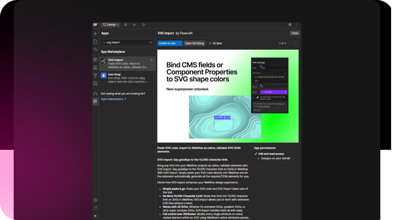 SVG Import plugin in Webflow