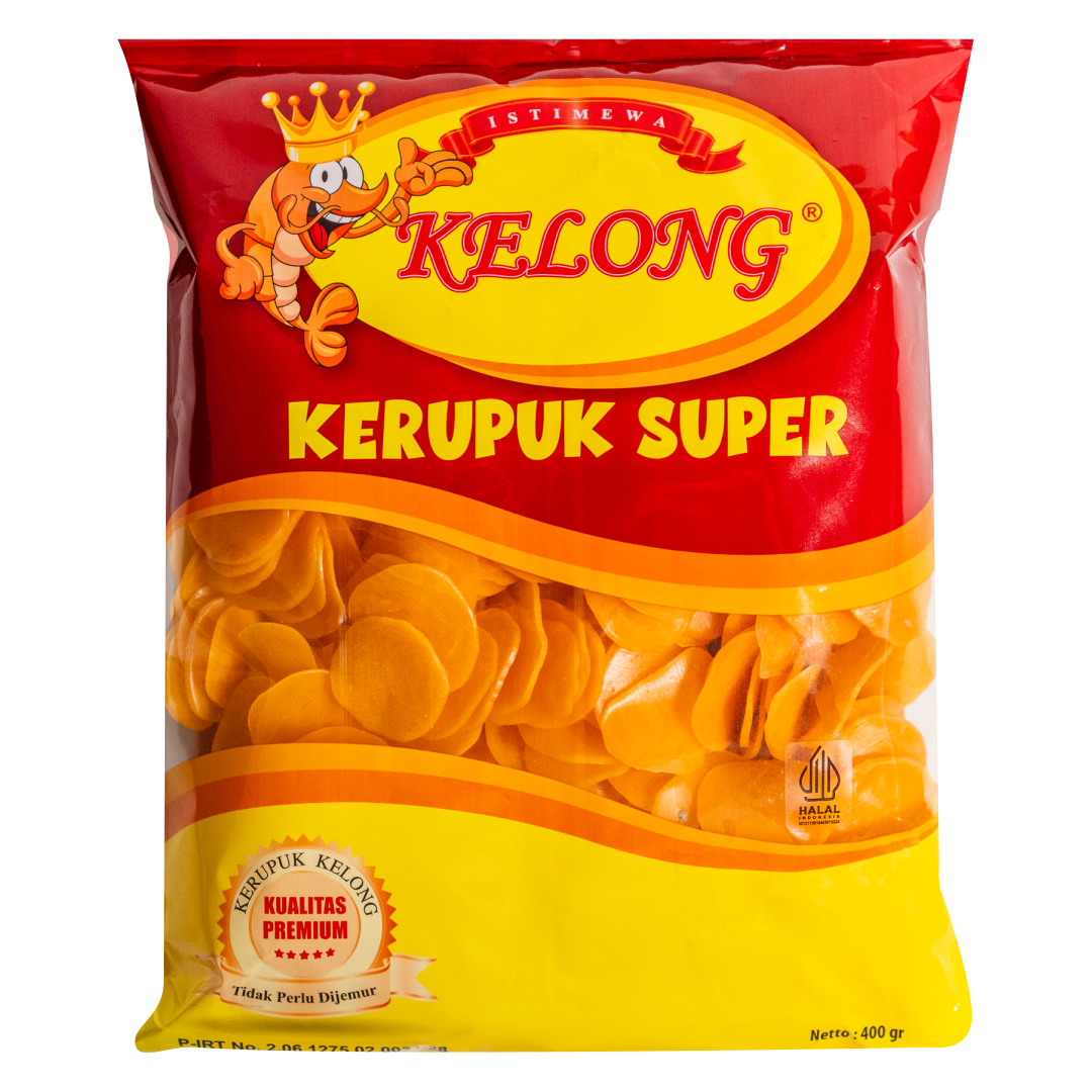 Prawn Cracker (Kerupuk Udang), Kerupuk Udang Super Kelong – Kerupuk super renyah dengan cita rasa khas. Cocok sebagai camilan atau pelengkap hidangan favorit Anda.