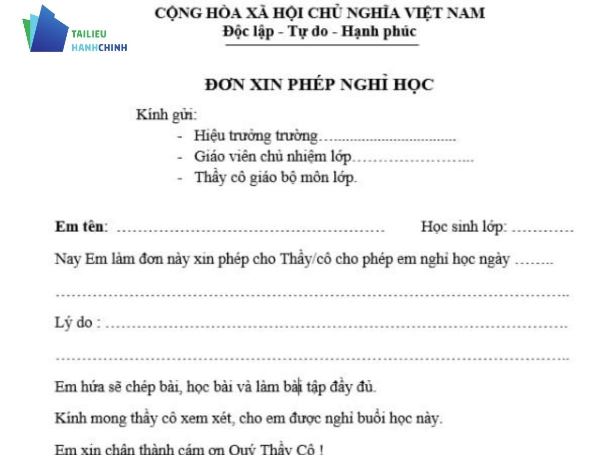 Tải về miễn phí các mẫu đơn xin phép nghỉ học file Word