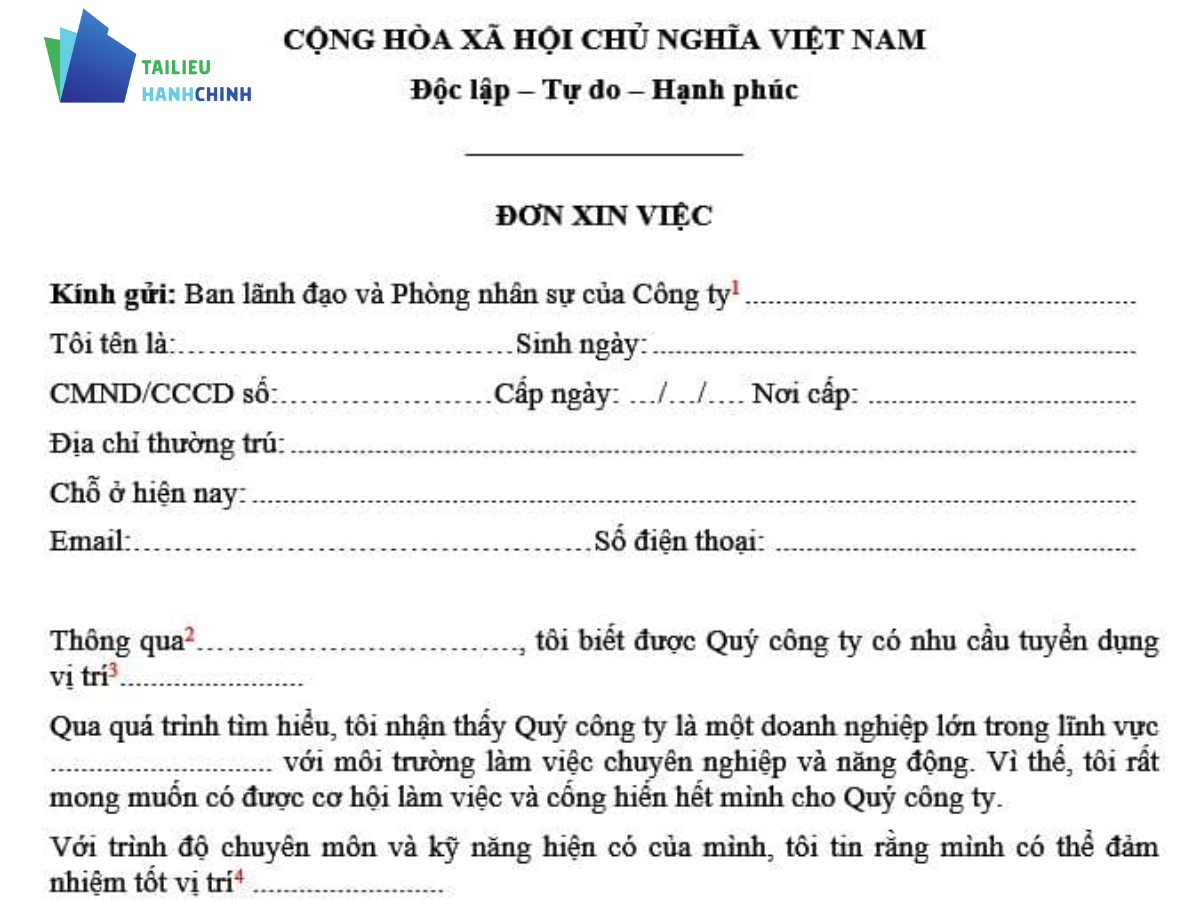 Tải miễn phí mẫu đơn xin việc file word chuẩn và chuyên nghiệp nhất