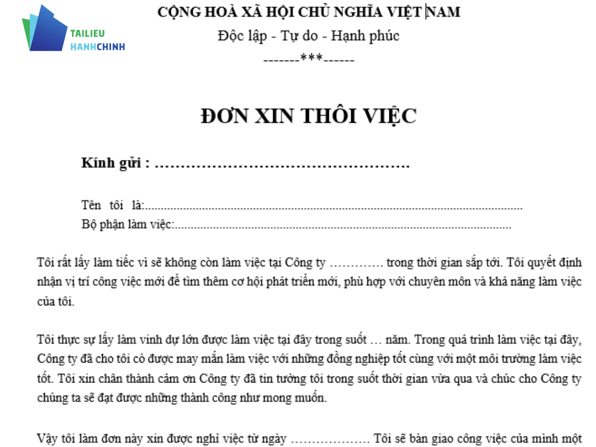 Free download mẫu đơn xin nghỉ việc file word mới nhất