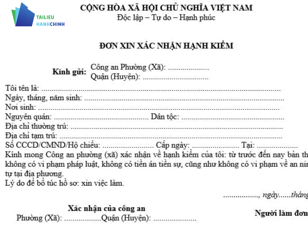 Free download mẫu đơn xin xác nhận hạnh kiểm file word mới nhất