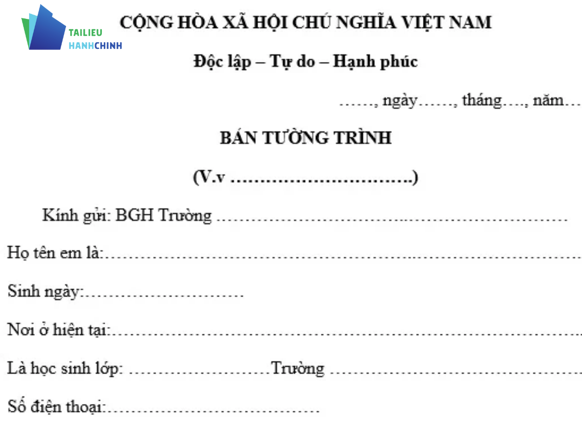 Tải về miễn phí mẫu bản tường trình file word mới nhất