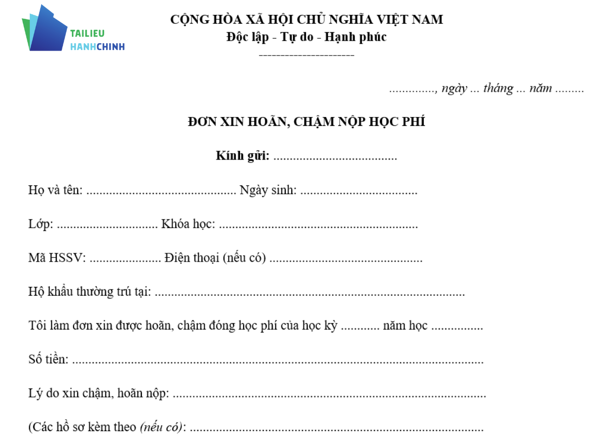 Tải về miễn phí mẫu đơn xin hoãn học phí cho học sinh, sinh viên