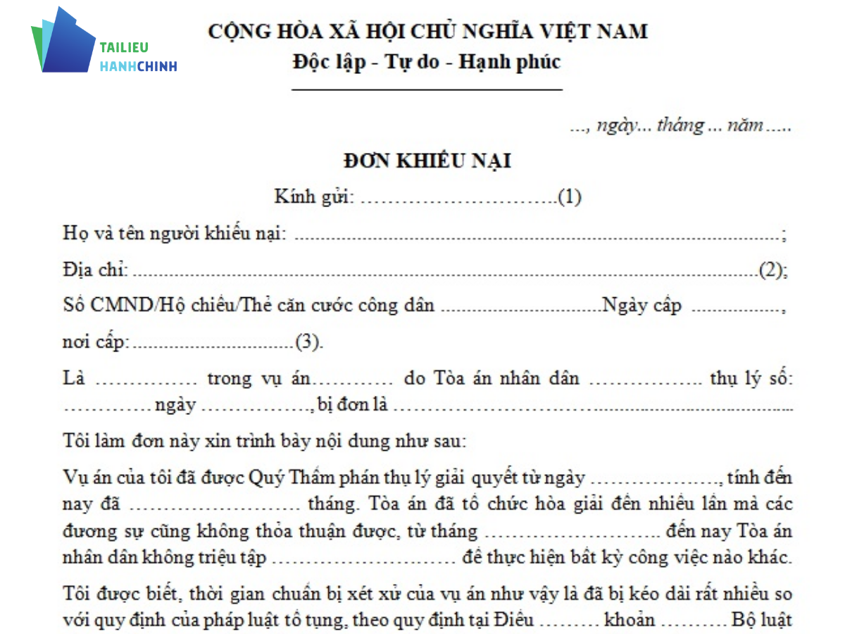 Mẫu đơn khiếu nại hành chính, dân sự, lao động, đất đai chuẩn