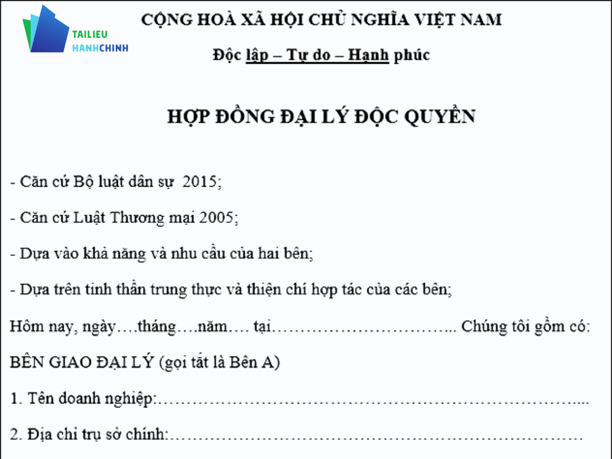 Tải xuống mẫu hợp đồng đại lý độc quyền, thương mại chuẩn nhất
