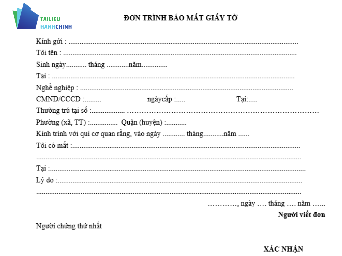Tải miễn phí mẫu đơn trình báo mất giấy tờ chuẩn nhất file word