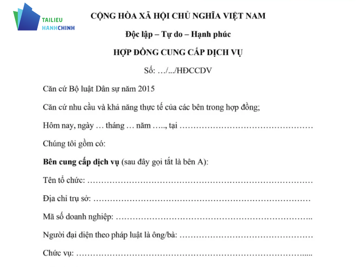 Mẫu hợp đồng cung cấp dịch vụ pháp lý, du lịch, kế toán, bảo vệ chuẩn