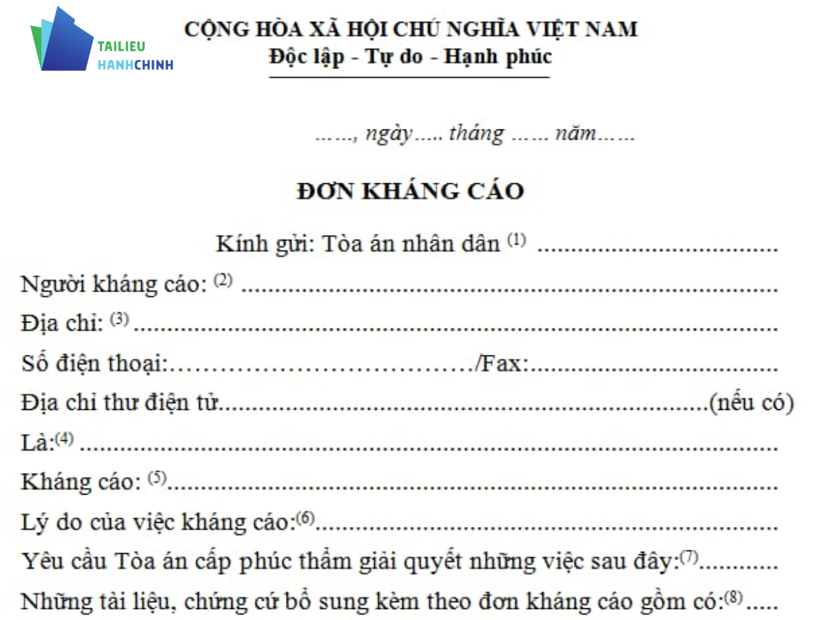 Tải mẫu đơn xin kháng cáo vụ án hình sự, dân sự mới nhất