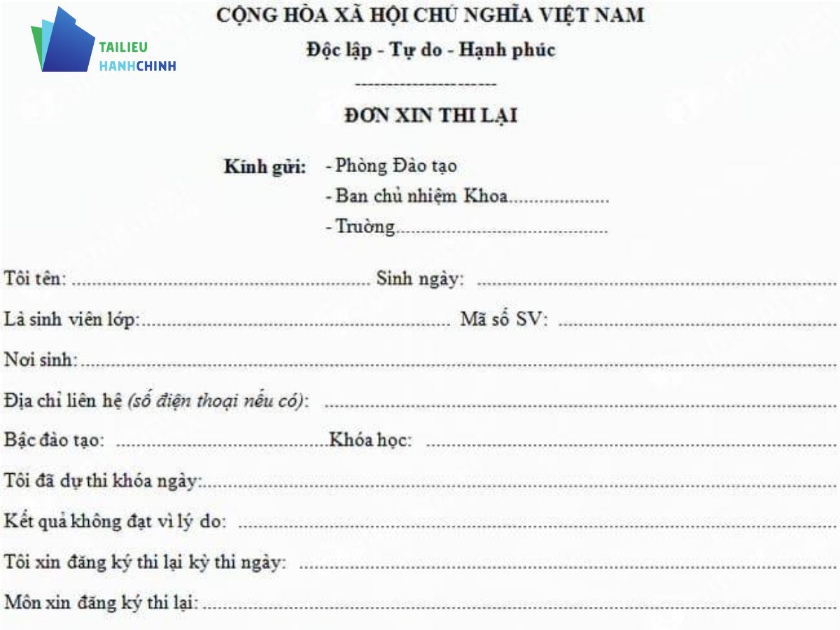 Tải miễn phí mẫu đơn xin thi lại cho học sinh, sinh viên các cấp chuẩn