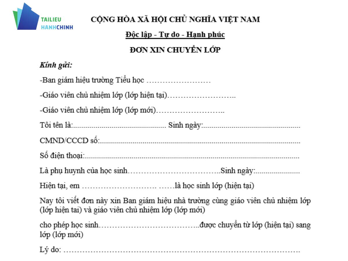 Mẫu đơn xin chuyển lớp học tiểu học, THCS, THPT, Đại học mới nhất