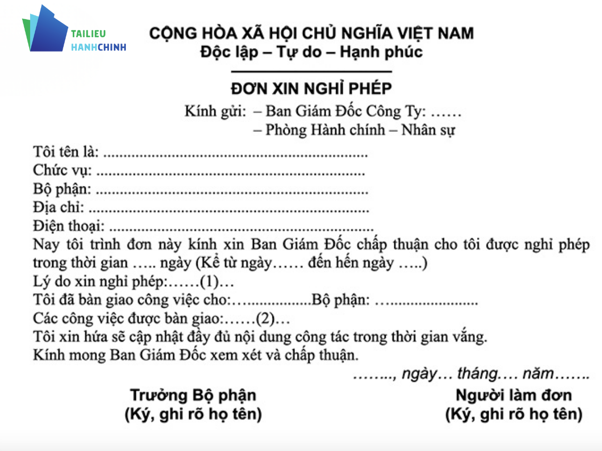 Tải mẫu đơn xin nghỉ phép công ty, giáo viên, công chức, không lương