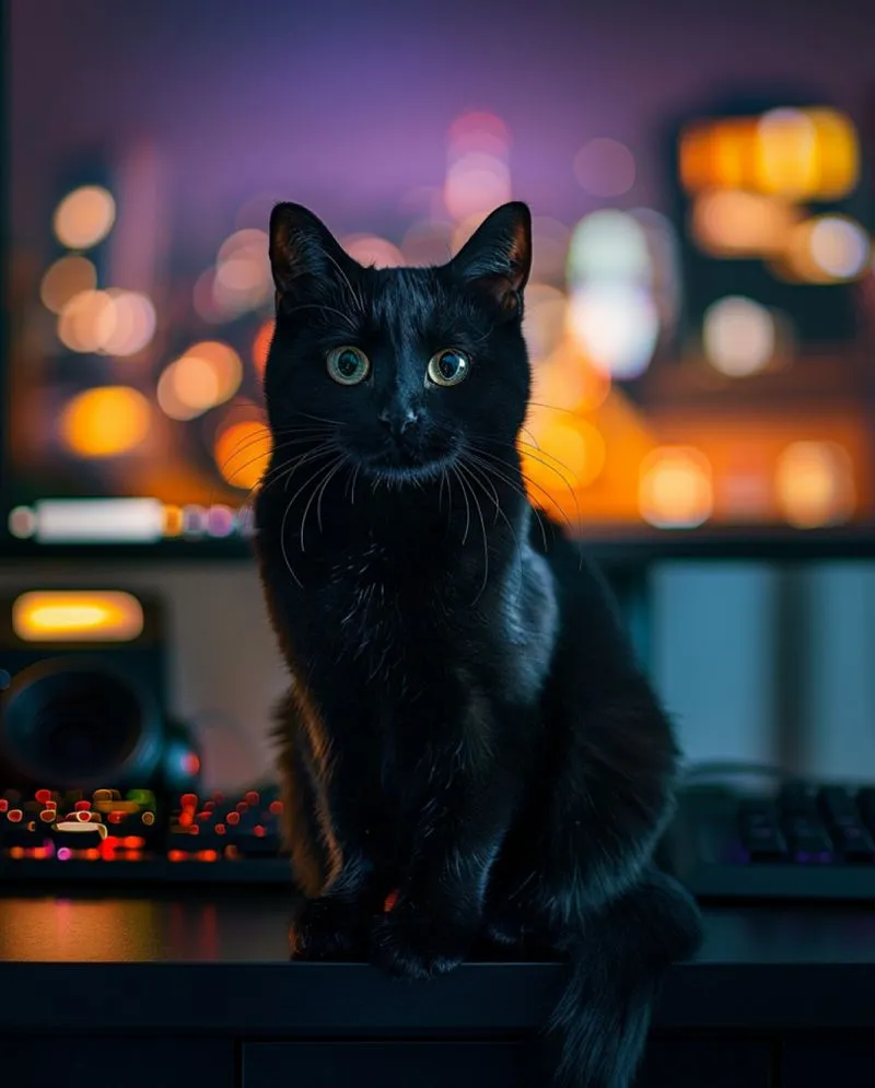 A picture of Sammy, who is hersoms cat, sitting on the desk looking cute 
