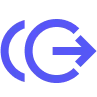 Icône représentant deux flèches bleues pointant vers la droite, superposées avec un cercle partiellement visible à gauche.