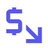 Icône bleue représentant un symbole dollar avec une flèche pointant vers le bas à droite.