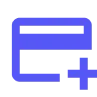 Icône bleue représentant une carte de crédit avec un signe plus.