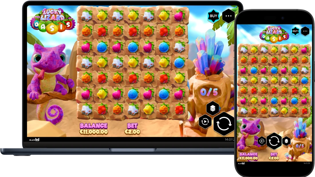 Druid's Drop gameplay screens on a laptop and mobile