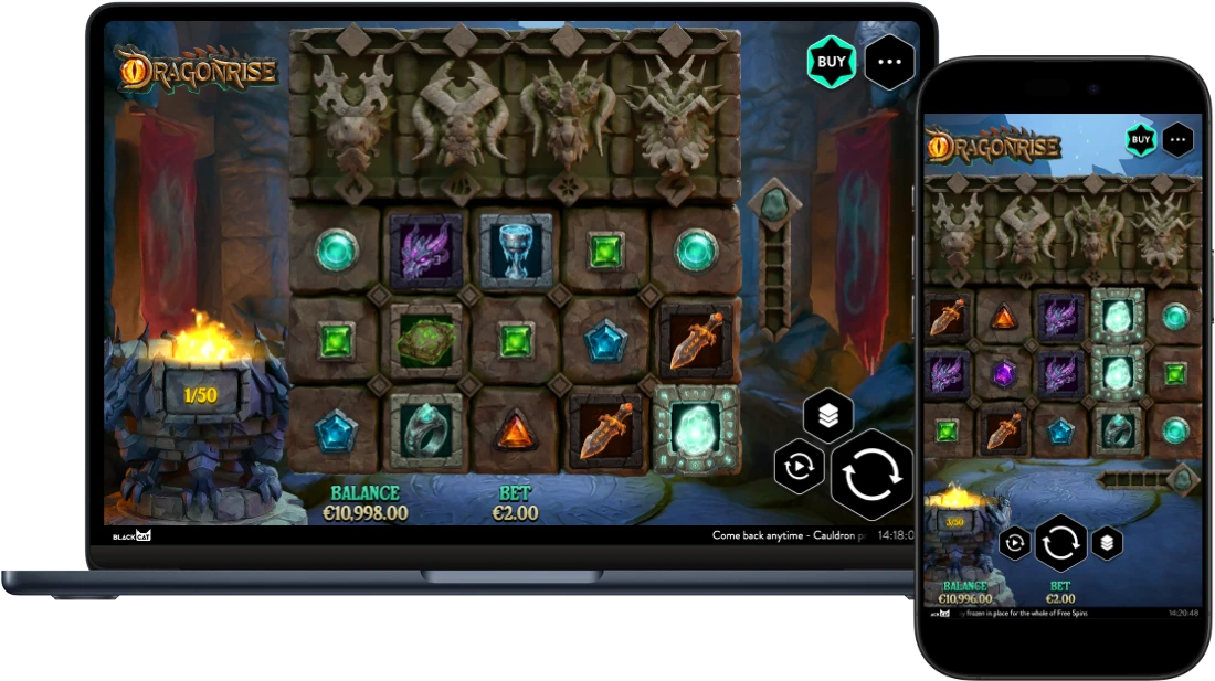 Druid's Drop gameplay screens on a laptop and mobile