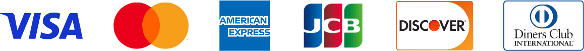 VISA, Master Card, American Express, JCB, Discover, Diners Club