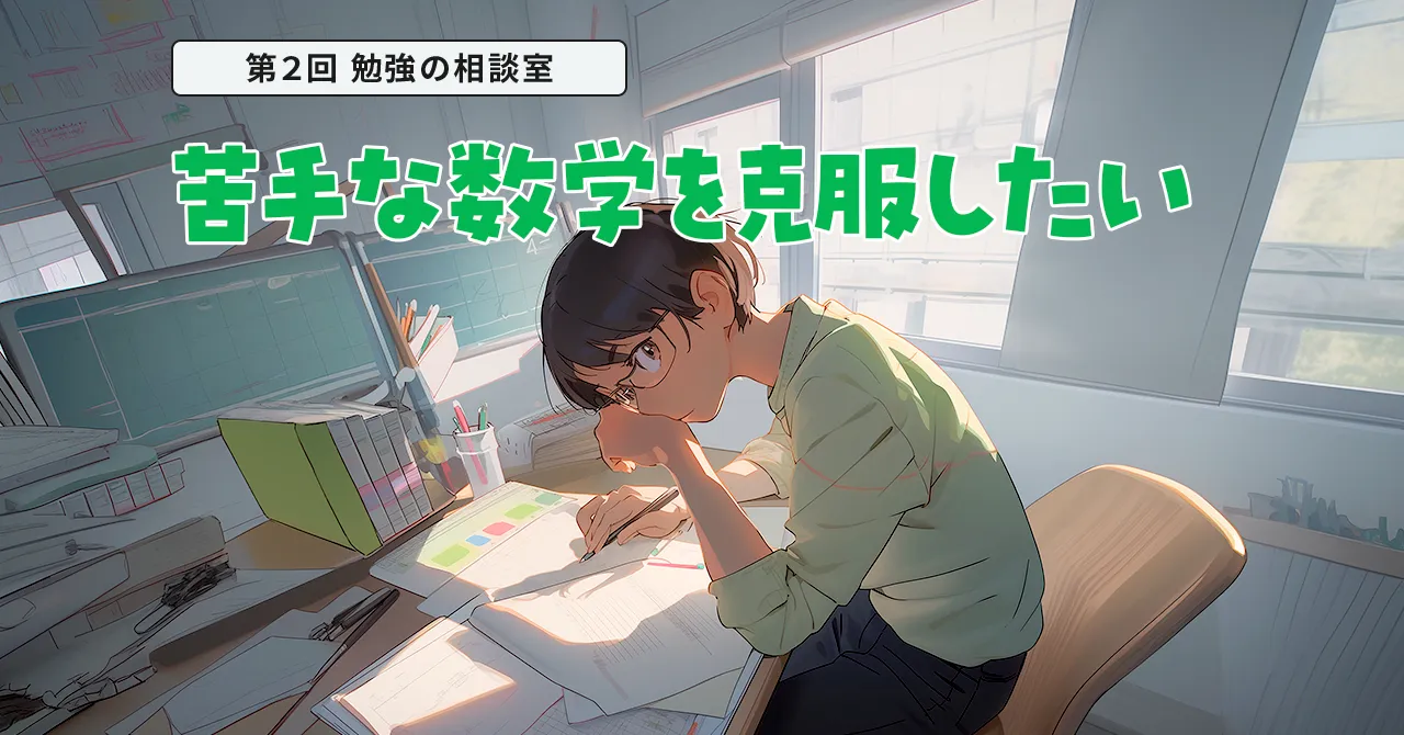 男子高校生が数学の勉強に苦戦しているイラスト