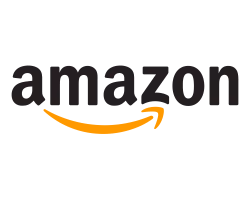 Amazon logo with black text and a curved orange arrow pointing from A to Z.