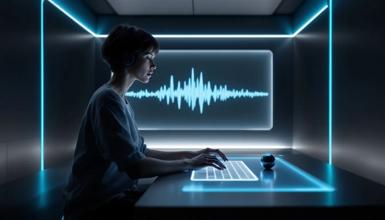 A person conducting a text to speech test using a voice user interface.