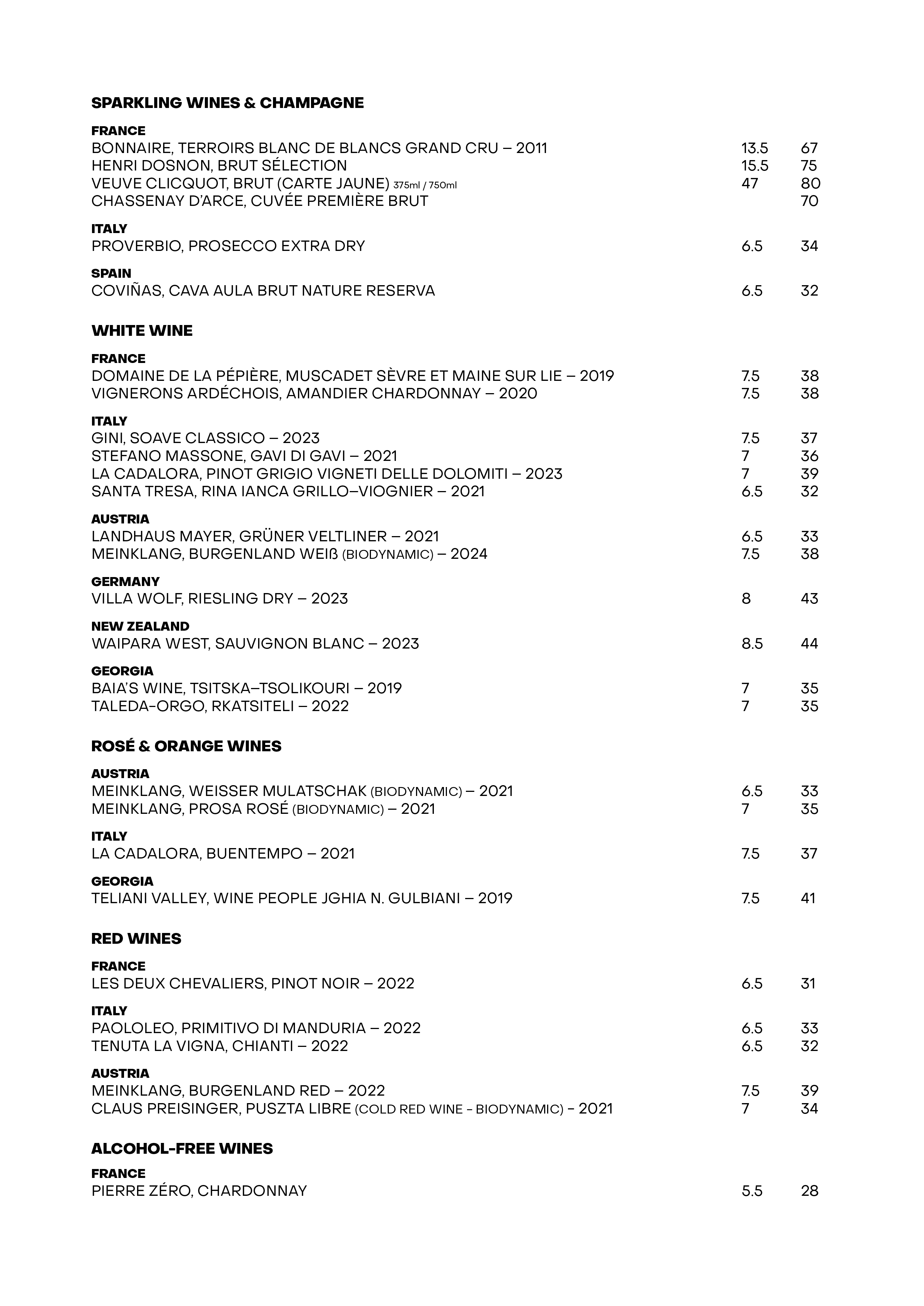 Drinks menu part 1 at Fish Corner restaurant, Riga, Latvia