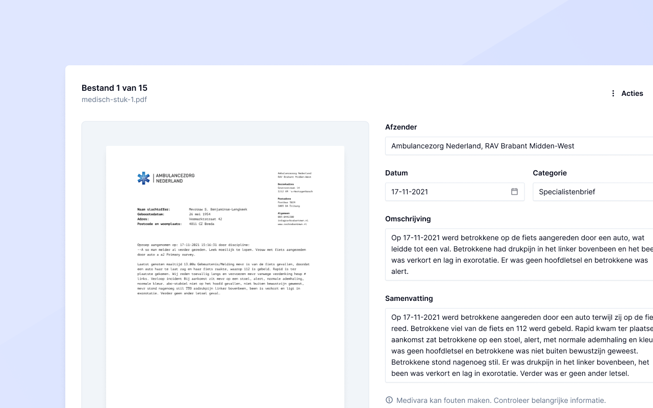 Alle stukken op een tijdlijn in Medivara. Met de tijdlijn houd je eenvoudig overzicht over je patiëntendossiers.
