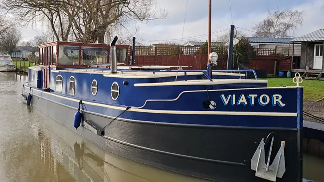 Dark blue canal boat