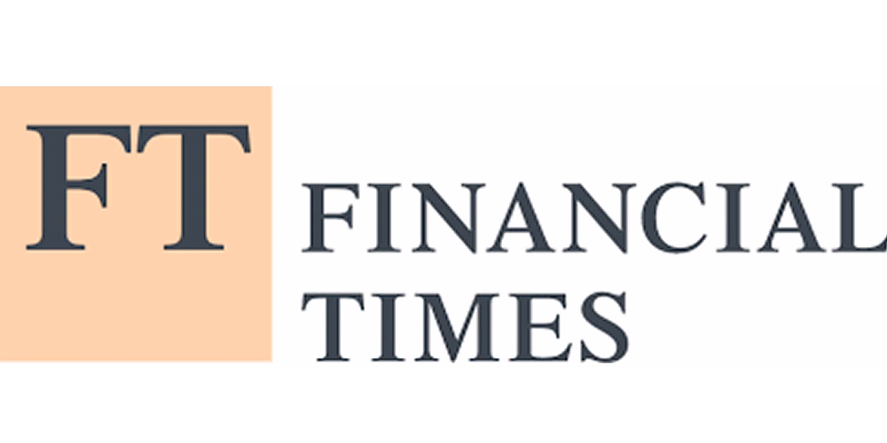 Financial Times logo with the letters FT in a peach-colored square followed by the words Financial Times in black serif font on a white background.