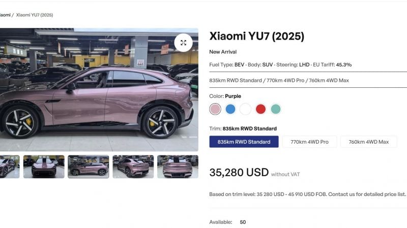 Sur China EV Marketplace, il est même possible de se faire livrer à la maison la toute nouvelle Xiaomi YU7, pour un prix défiant toute concurrence, mais ne rêvez pas trop.