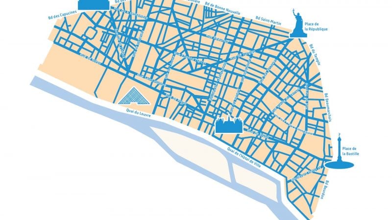 Couvrant les Ier, IIe, IIIe et Ive arrondissements, la ZTL de Paris concerne pas moins de 131 km de voirie. 