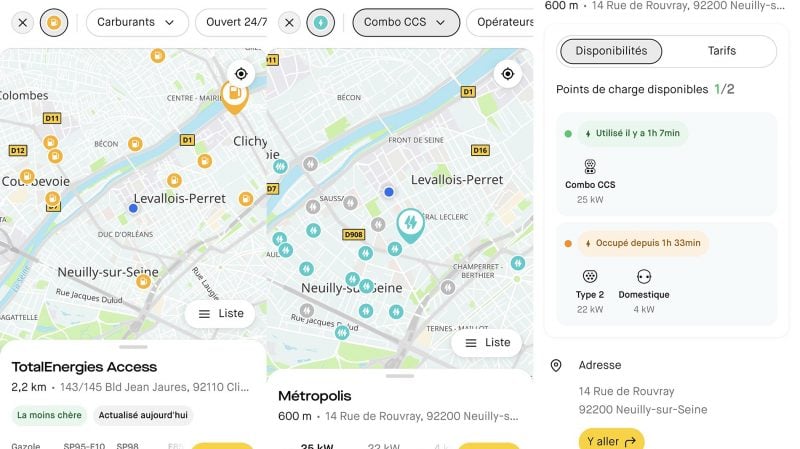 Roole Maps permet d'afficher les stations essence autour de soit, les tarifs, mais aussi les bornes et de filtrer les puissance, types de prise et même distributeurs. 