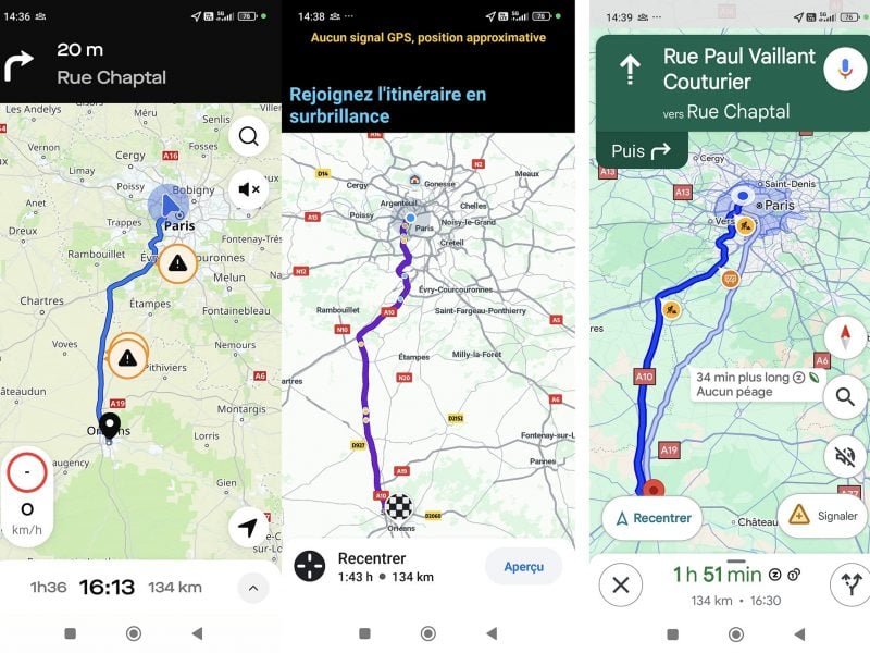 Pour un trajet identique, Roole Map propose à priori le trajet le plus rapide, face à Waze et Google Maps, mais ... il n'est pas dit que la remontée d'information de trafic soit aussi précise que Waze. Un futur test nous permettra d'en savoir plus !