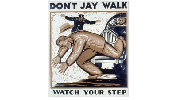 Affiche américaine encourageant les piétons à respecter les lois
