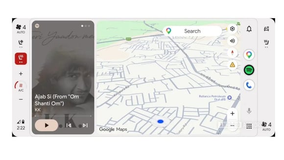 Interface Android Auto avec commandes de climatisation déplacées sur les côtés