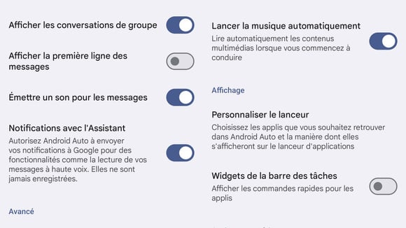 Réglages Android Auto : relancer la musique automatiquement et couper les notifications