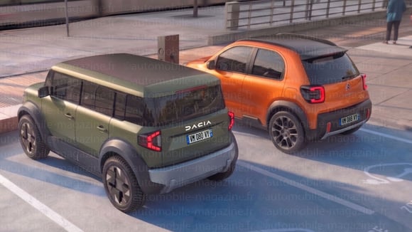 La Dacia Hipster et la Citroën 2CV positionnées sous la Spring et entre l'Ami et l'ë-C3