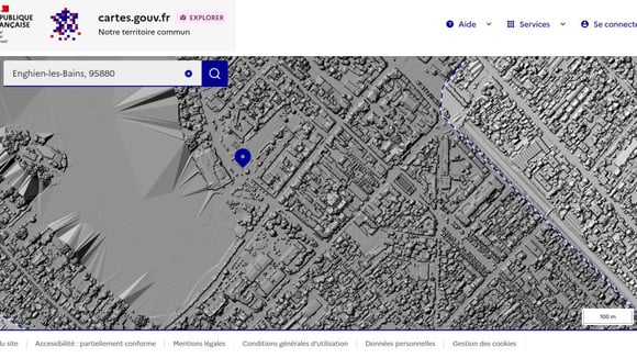 Aperçu du relief via LiDAR HD sur cartes.gouv.fr
