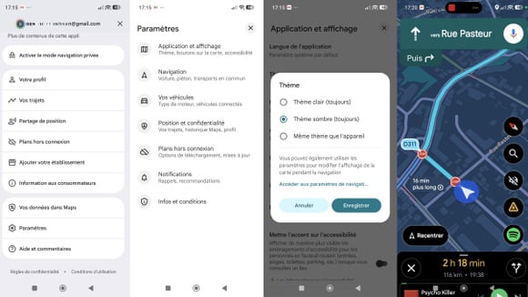 Le thème sombre de Google Maps réduit la fatigue oculaire et peut soulager un peu la batterie