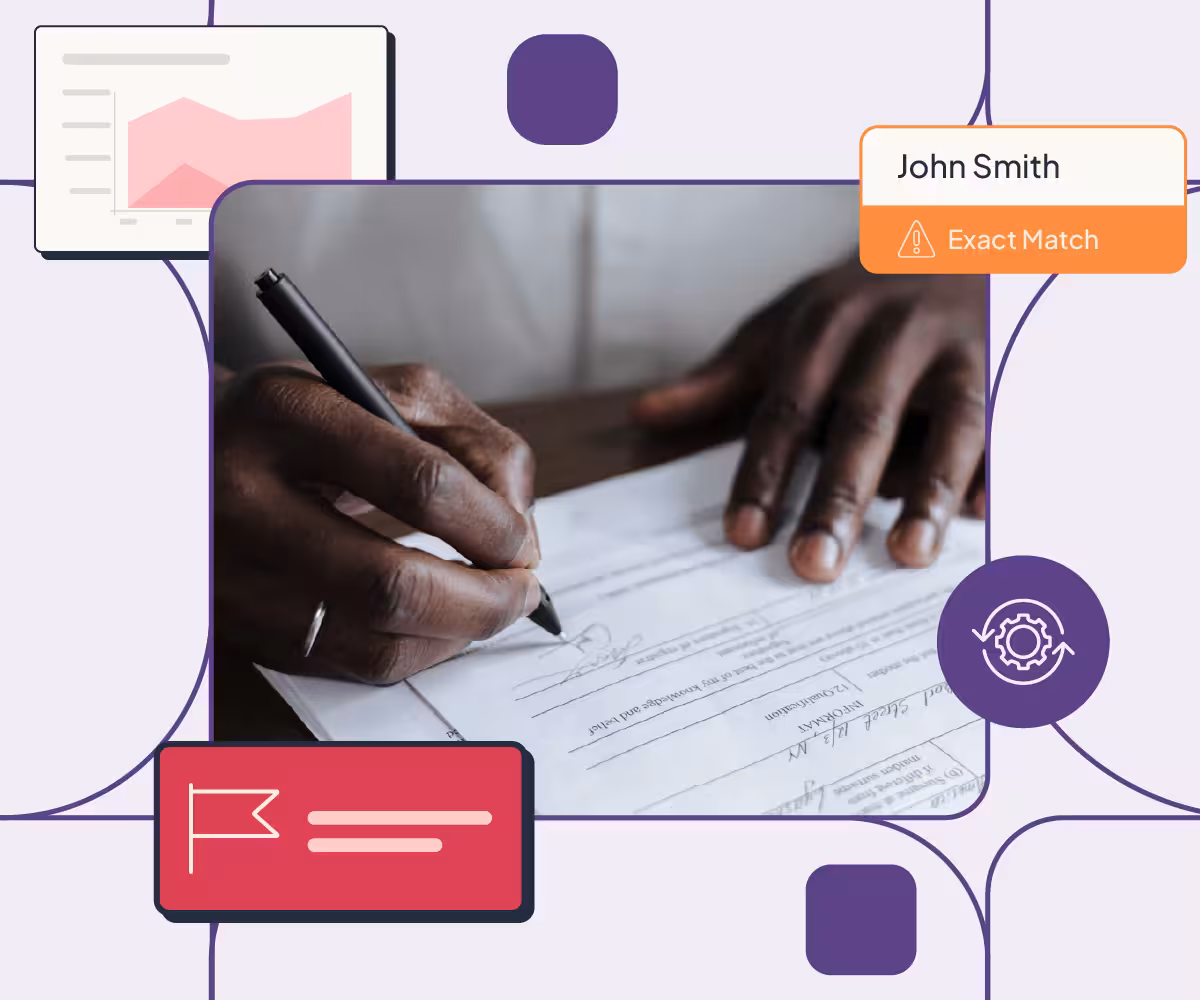 hands signing a document with illustrations of the red flag alert product around it